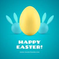 Easter congratulations 3d social media post bunny chicken egg design template realistic vector