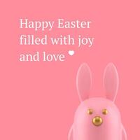 Easter pink bunny 3d holiday animal character social media post design template realistic vector