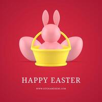 Happy Easter bunny basket painted chicken eggs 3d social media post design template realistic vector