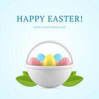 Happy Easter basket full of chicken eggs 3d social media post design template realistic vector