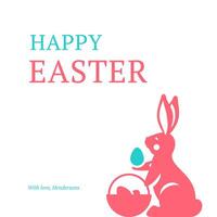 Happy Easter greeting vintage social media post bunny egg basket design template flat vector