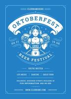 Oktoberfest flyer or poster retro typography template design invitation beer festival celebration illustration. vector