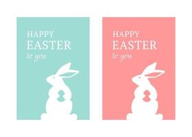 Easter bunny with chicken egg vintage greeting card set design element holiday congrats flat vector