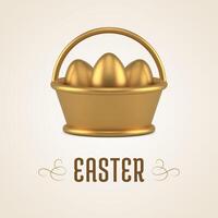 Happy Easter 3d golden chicken eggs in basket social media post design template realistic vector