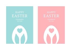 Happy Easter heart chicken egg with rabbit long ears greeting card set design template flat vector