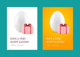 contento Pascua de Resurrección pollo huevo regalo caja 3d saludo tarjeta conjunto diseño modelo realista vector