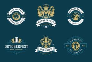 Oktoberfest badges and labels set vintage typographic design templates. vector