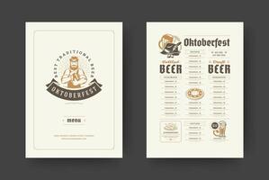 Oktoberfest menu vintage typography template with cover beer festival celebration and label design illustration. vector