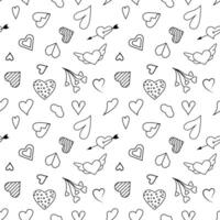 Black Hearts Seamless Pattern. Doddle pattern vector
