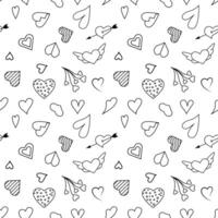 Black Hearts Seamless Pattern. Doddle pattern vector