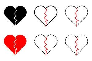 Broken heart silhouettes of various shape symbols s. vector