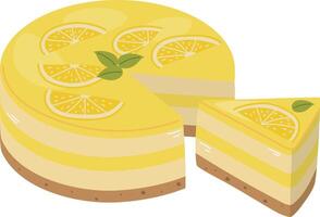 Lemon cheesecake, lemon cake, lemon pie, slice of lemon cake, sweet food illustration, cake clipart vector