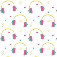 seamless pattern with headphones and notes, headset pattern, packaging, advertising, wrapping paper vector