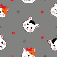 Seamless pattern with many different red and black and white heads of cats on grey background. illustration for children. vector