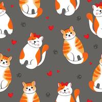 Seamless pattern with many different red cats on grey background. illustration for children. vector