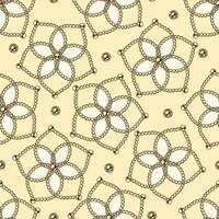 Pattern with japan style flowers. Flower shaped geometric forms with realistic gold chains, beads. illustration in vintage style vector