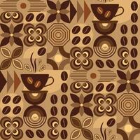 Coffee theme seamless pattern in simple geometric style with abstract shapes. Dark roast level coffee. Good for branding, decoration of food package, cover design, decorative print, background vector