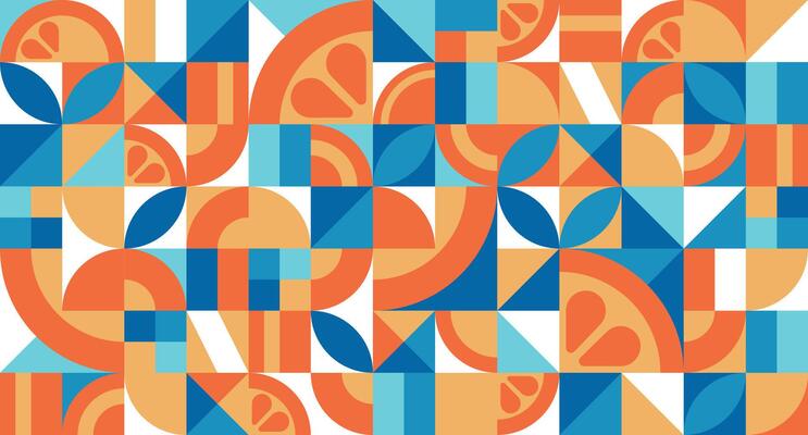 seamless pattern with orange in the Bauhaus style. Abstract geometric texture with simple repeating shapes. Mosaic retro wallpaper. Colorful minimalistic background