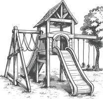 play equipment in the playground image using Old engraving style vector