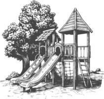 play equipment in the playground image using Old engraving style vector