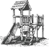 play equipment in the playground image using Old engraving style vector