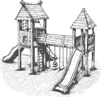 play equipment in the playground image using Old engraving style vector