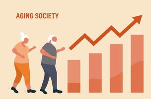 Aging society concept, world population aging because of low birth. Increasing senior elderly people illustration vector