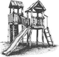 play equipment in the playground image using Old engraving style vector