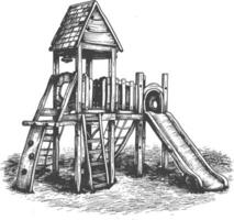 play equipment in the playground image using Old engraving style vector