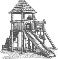 play equipment in the playground image using Old engraving style vector