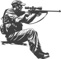 sniper army soldier in action full body image using Old engraving style vector