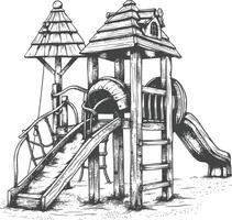 play equipment in the playground image using Old engraving style vector