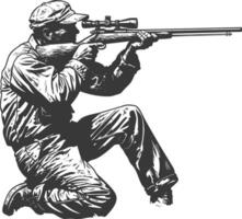 sniper army soldier in action full body image using Old engraving style vector