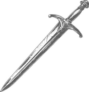 obselote rusty sword image using Old engraving style vector