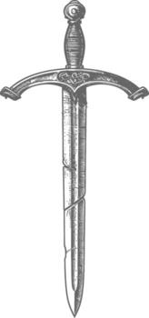 obselote rusty sword image using Old engraving style vector
