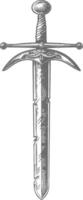 obselote rusty sword image using Old engraving style vector