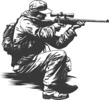 sniper army soldier in action full body image using Old engraving style vector