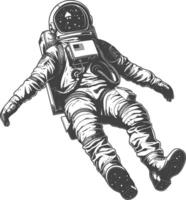 astronauta flotante en espacio lleno cuerpo imágenes utilizando antiguo grabado estilo cuerpo negro color solamente vector