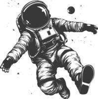 astronauta flotante en espacio lleno cuerpo imágenes utilizando antiguo grabado estilo cuerpo negro color solamente vector