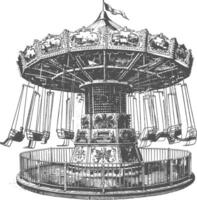 amusement park images using Old engraving style black color only vector