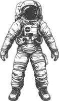 astronauta lleno cuerpo imágenes utilizando antiguo grabado estilo cuerpo negro color solamente vector