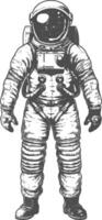 astronaut full body images using Old engraving style body black color only vector