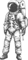 astronauta lleno cuerpo imágenes utilizando antiguo grabado estilo cuerpo negro color solamente vector