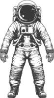 astronauta lleno cuerpo imágenes utilizando antiguo grabado estilo cuerpo negro color solamente vector