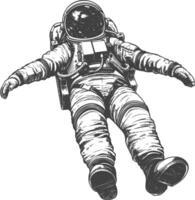 astronauta flotante en espacio lleno cuerpo imágenes utilizando antiguo grabado estilo cuerpo negro color solamente vector