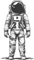 astronauta lleno cuerpo imágenes utilizando antiguo grabado estilo cuerpo negro color solamente vector