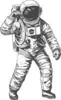 astronaut full body images using Old engraving style body black color only vector