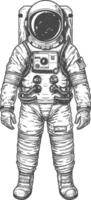 astronauta lleno cuerpo imágenes utilizando antiguo grabado estilo cuerpo negro color solamente vector