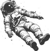 astronauta flotante en espacio lleno cuerpo imágenes utilizando antiguo grabado estilo cuerpo negro color solamente vector