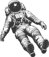 astronauta flotante en espacio lleno cuerpo imágenes utilizando antiguo grabado estilo cuerpo negro color solamente vector